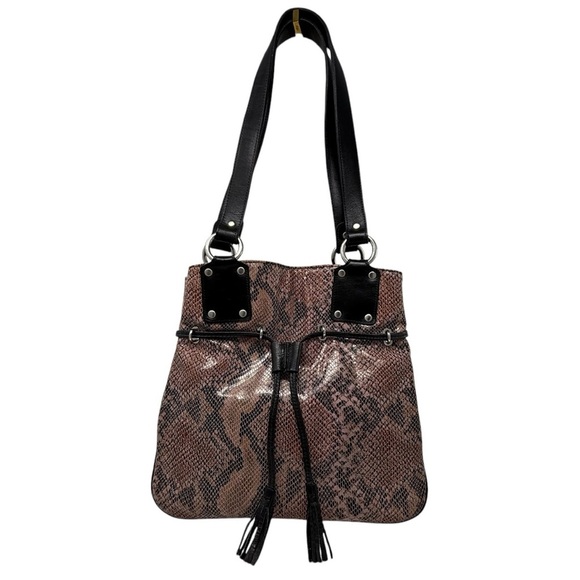Sharif Studio made in the USA Genuine leather drawstring snake skin handbag - Picture 1 of 16